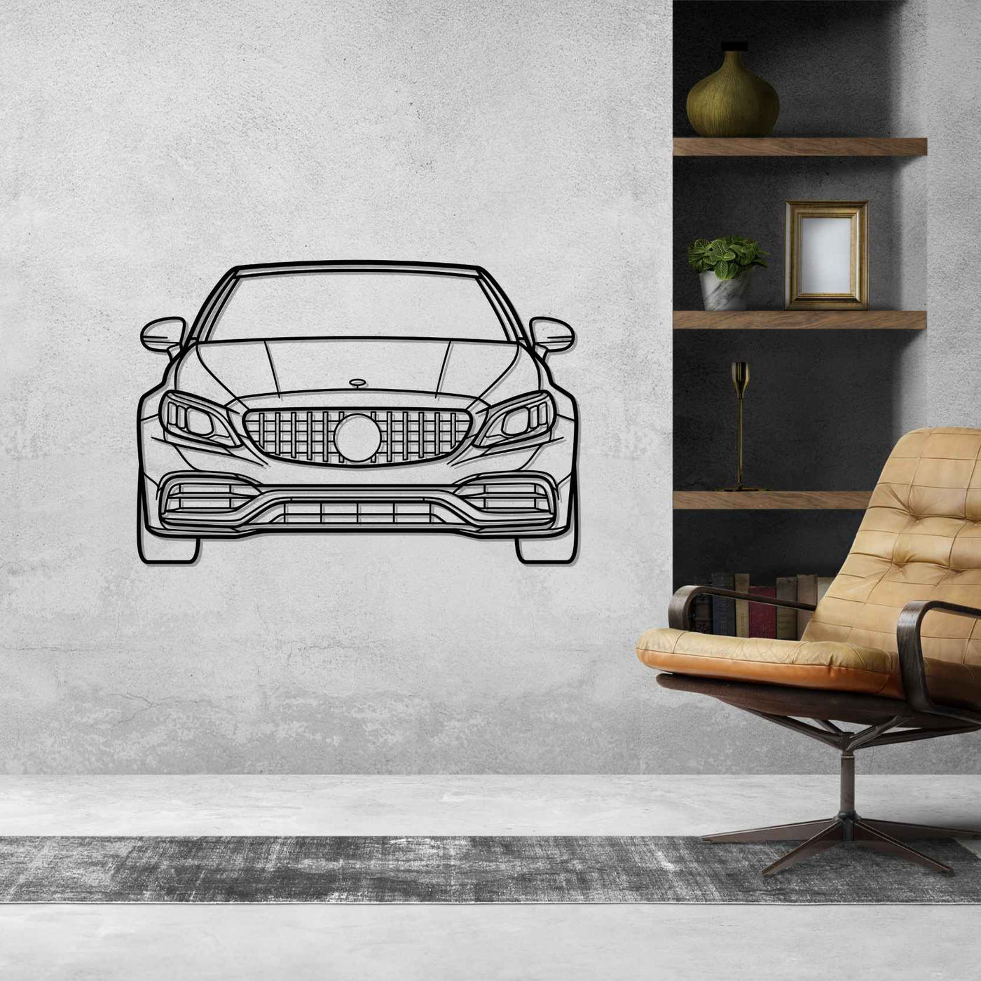 C63 AMG Front Silhouette Metal Wall Art