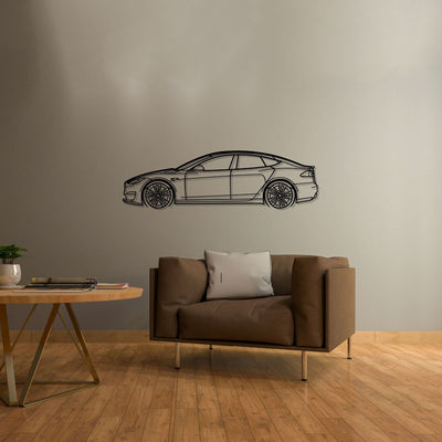 Model S Plaid 2022 Detailed Silhouette Metal Wall Art