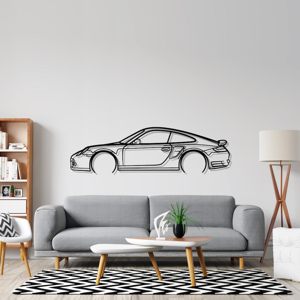 911 Turbo S Model 997 Detailed Silhouette Metal Wall Art