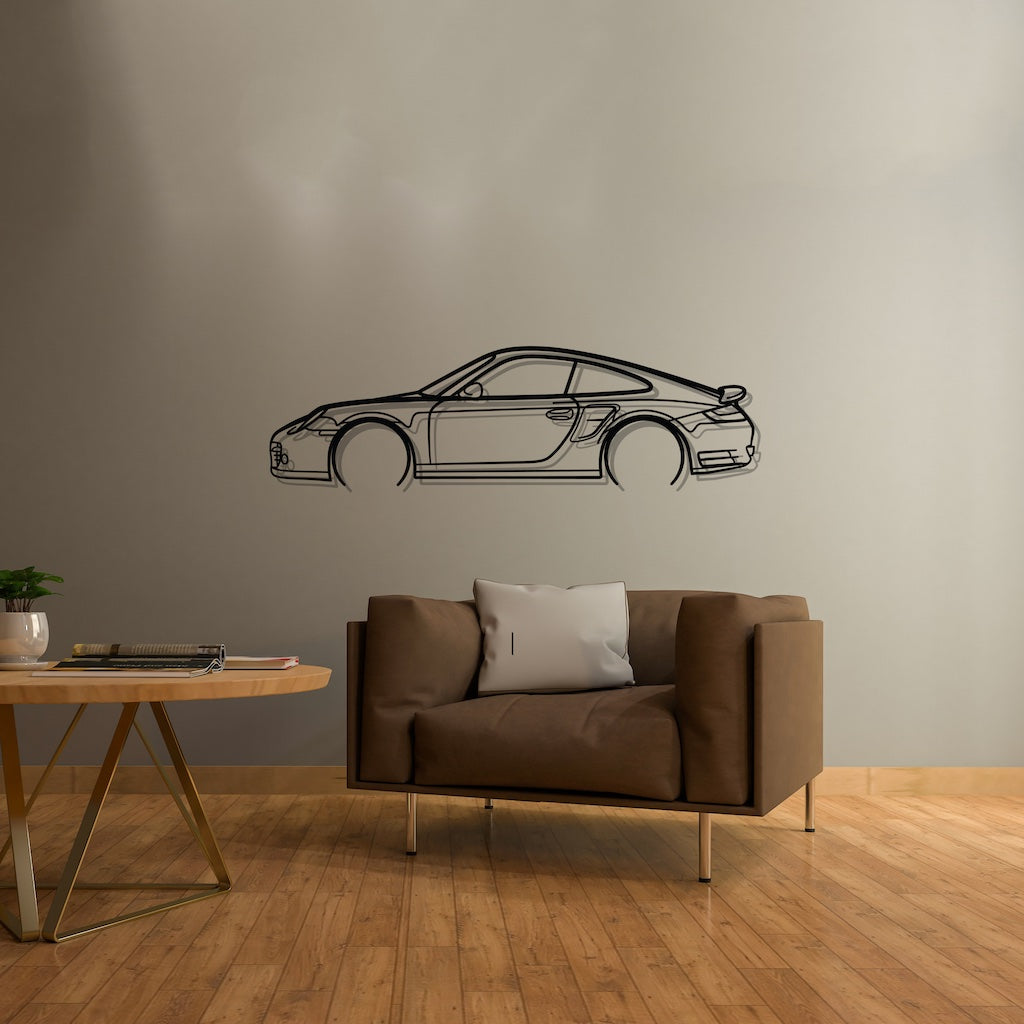 911 Turbo S Model 997 Detailed Silhouette Metal Wall Art