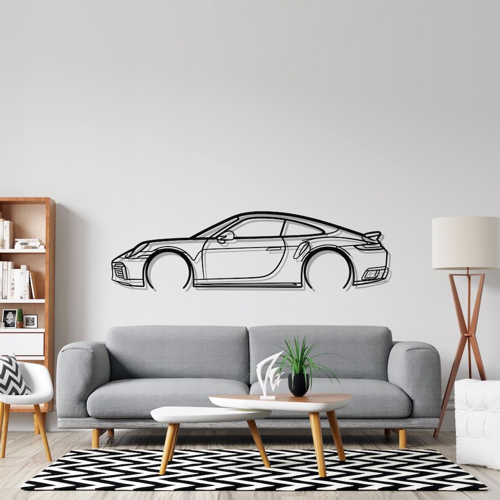 911 Turbo S Model 992 Detailed Silhouette Metal Wall Art
